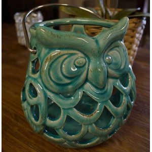 Green Ceramic Owl Candle Holder